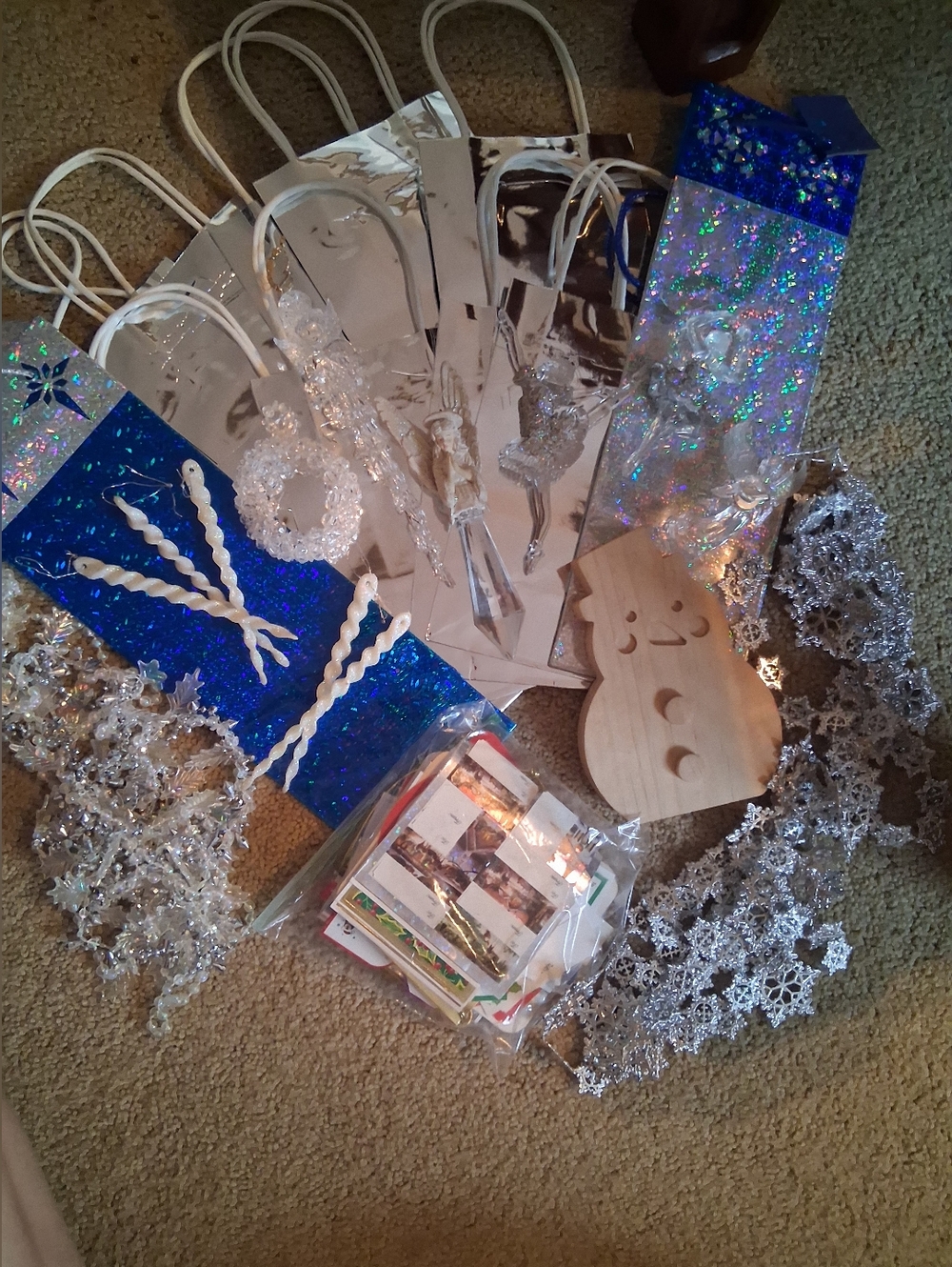 Blue and Silver Holiday Gift Bag and Ornament Set